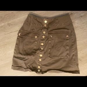 Army Green Jean Material Mini Skirt